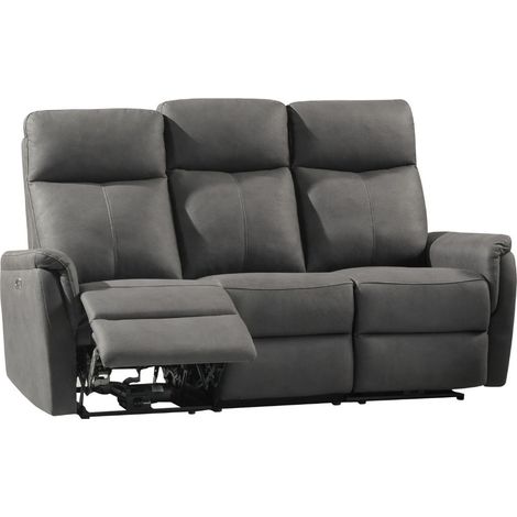 Canapé 3 places relax électrique tissu polyester imitation cuir gris foncé - GIACOMO (1/4)