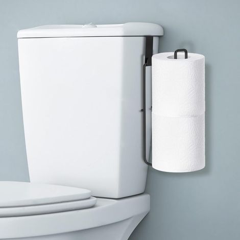 Soporte largo negro para papel higiénico con gancho (y espacio de almacenamiento adicional para papel higiénico) (1/5)