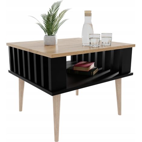 Mesa de centro Lamella para salón, color marrón claro/negro. (1/5)