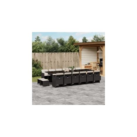 Ensemble à manger de jardin 17 pcs coussins noir résine tressée (1/5)