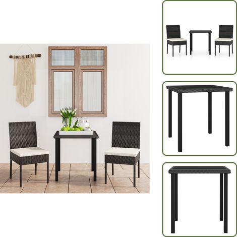 3-tlg. Garten-Essgruppe Poly Rattan Schwarz - Gartensessel - Esstisch - Outdoor Furniture - Gartenmöbeln - Polyrattan Gartenmöbel (1/5)