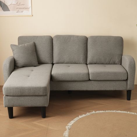Canapé d'angle convertible 3 places avec méridienne – Sofa en L, 166x118x77 cm, revêtement toile coton-lin aérée, piètement en résine, structure adaptable, parfait pour séjour, studio ou espace de tra (1/5)