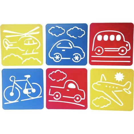 Lot de 6 pochoirs de dessin transport - Hélicoptère, voiture, bus, vélo, avion - Cadeau Saint-Nicolas - Loisir créatif (1/5)