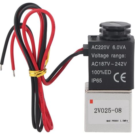 Électrovanne 2 positions 2 voies en alliage d'aluminium normalement fermée, G1/4 po 2V025‑08AC220V