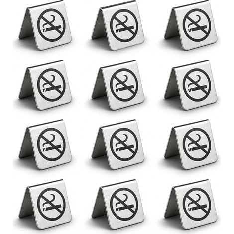 Lot de 12 plaques d'interdiction de fumer, double face, en acier inoxydable, avec logo clair, interdiction de fumer, pour cafés, clubs, chambres, magasins, restaurants, hôtels (5 x 5 x 5 cm) (1/5)