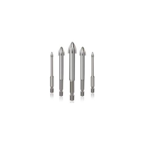 Outil de Perçage Universel Efficace, Ensemble de Forets à Carreaux Hexagonaux Croisés 5 pièces Ensemble de Forets à Béton pour Verre, Plastique, Carrelage (silver) (1/4)