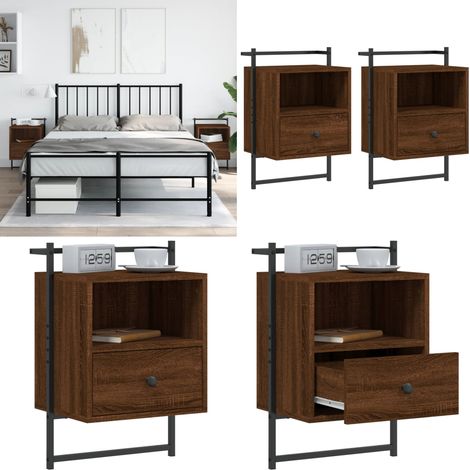 Wand-Nachttische 2 Stk. Braun Eiche 40x30x61 cm Holzwerkstoff - Wandregal - Nachttisch - Wohnzimmerdeko - Möbel - Holzoptik - Home & Living (1/5)