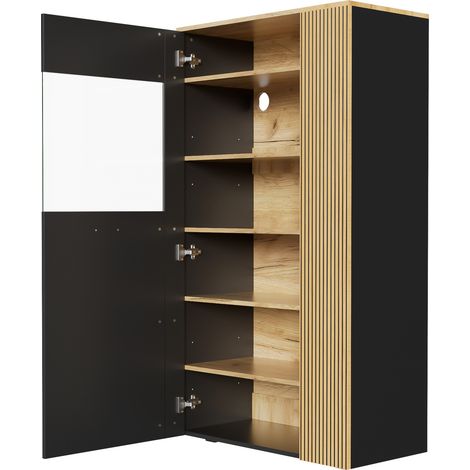 Moderne Kommode aus Spanplatte mit Glastüren, LED 16 Farben, 80 x 40 x 146 cm (1/5)