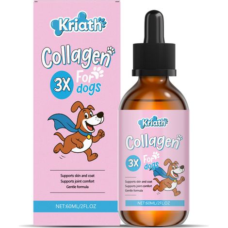 Gouttes de collagène pour chiens Kriath - Formule douce pour le soin du pelage et de la peau, 60 ml (à ajouter à l'alimentation du chien)