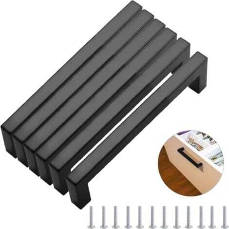 Lot de 6 Poignée de Meuble Cuisine, Poignee Porte Cuisine Noir Entraxe 128mm Aciers Inoxydable Poignée Placard, Poignee Meuble Cuisine, Poignée Tiroir pour Armoire (1/5)