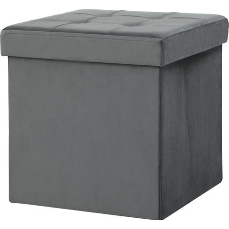 Pouf de rangement pliable, boîte de rangement, mousse, MDF, gris (1/5)
