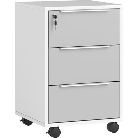 GagaCaisson de bureau à roulettes avec 3 tiroirs et serrure pour dossiers 40 x 40 x 63,5 cm blanc et gris (1/5)