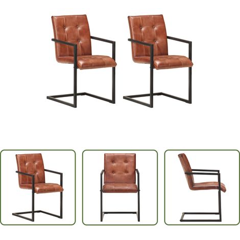 vidaXL Sillas voladizas de comedor 2 unidades cuero auténtico marrón (1/5)