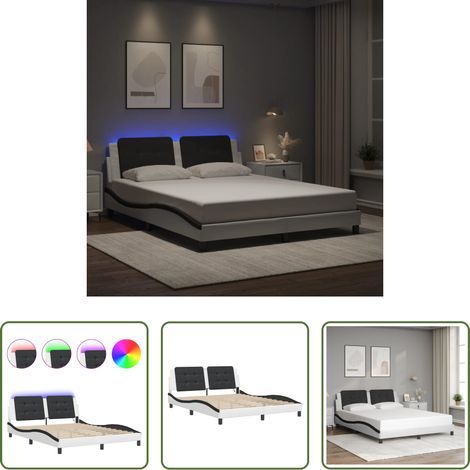 LED-Leuchten - Bettgestell mit LED ohne Matratze "Zadar" Weiß und Schwarz 160x200 cm (1/5)