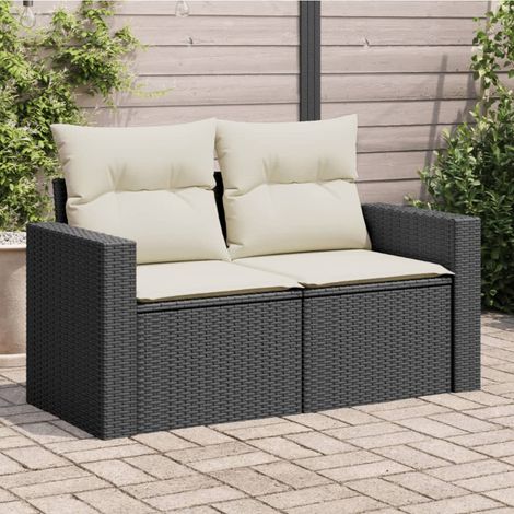 vidaXL Divano da Giardino con Cuscini a 2 Posti Nero in Polyrattan