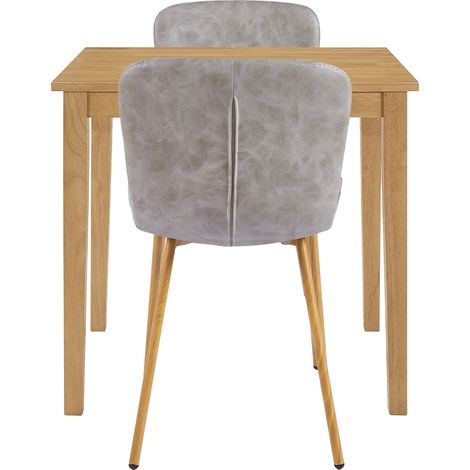 Hallowood Furniture Ledbury Dining Table and Chairs Set 2, Compact Light Oak Two Seater Table and Chairs Upholstered in Grey Faux Leather, Stylish Dining Room Sets for Home or Cafés