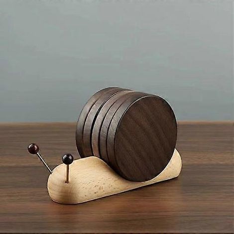 Dessous de verre en bois, motif escargot mignon, ensemble de dessous de verre amusants pour table basse, décoration intérieure moderne, cadeau de pendaison de crémaillère (1/5)