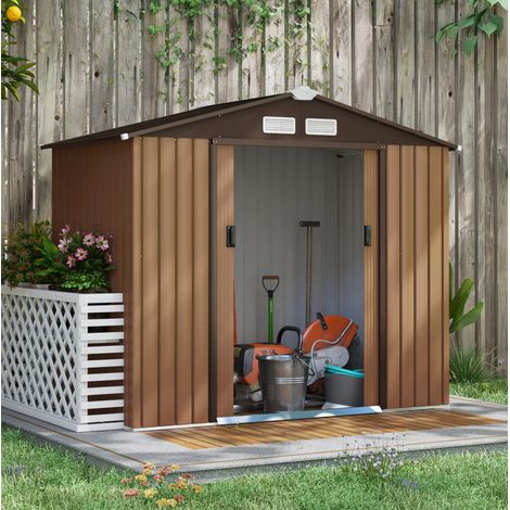 Casetta da giardino 213x130x185 cm, con 2 porte scorrevoli, ventilazione, acciaio, marrone (1/5)
