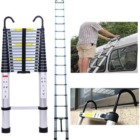 20,3 Fuß 6,2 m Teleskopleiter Verlängerungsleitern mit abnehmbarem Sicherheitshaken, Aluminium-Teleskopleiter hohe Mehrzweck-Loft-Leiter, 150 kg 330 lb Kapazität, sicher und kompakt