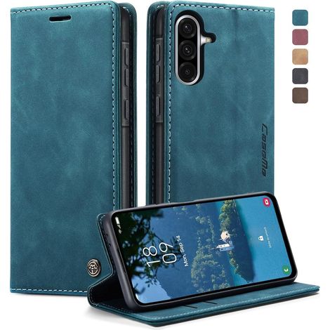 Coque portefeuille cuir bleu vert pour Samsung Galaxy A56 5G avec fonction support et porte-cartes (1/5)