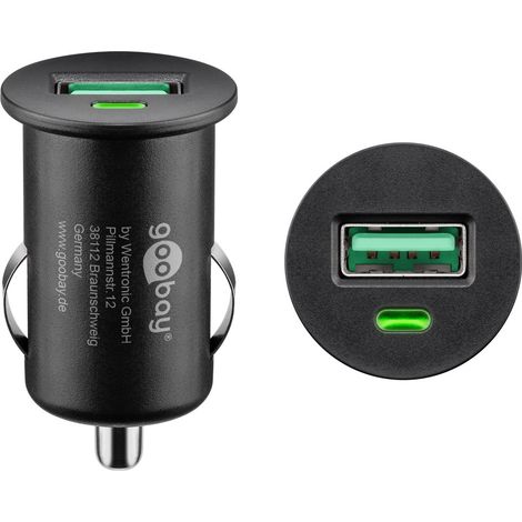 Goobay 45162 cargador de dispositivo móvil Batería portátil, Smartphone, Tableta Negro Encendedor de cigarrillos Carga rápida Auto