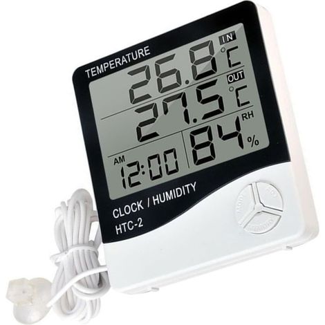 Station météo électronique avec thermomètre et hygromètre, écran LCD, mesure précise de la température et de l'humidité.