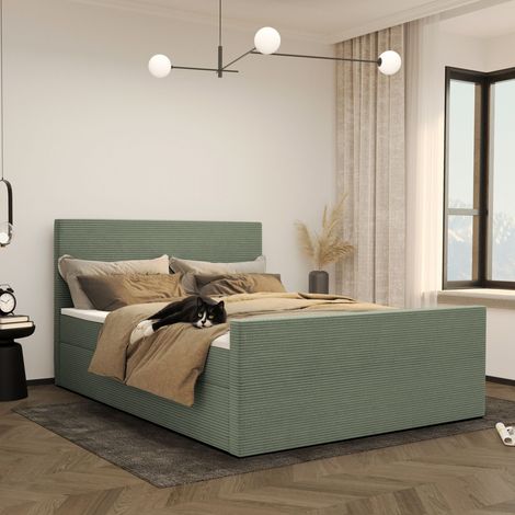 Modern Boxspringbett mit bettkasten und topper VIESTA stoff Poso 120x200 cm Hellgrün (1/3)