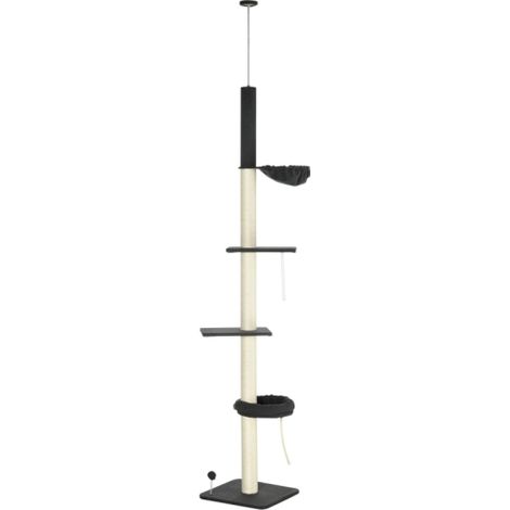 240-270cm Cat Tree Tower with 5 Tiers, Bed, Hammock, and Platforms - Stylish Dark Grey and Cream Design for Climbing Cats (1/5)