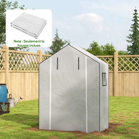 Bâche de rechange pour serre de jardin 140 x 73 x 190 cm avec fenêtre, porte résistante aux UV pour le jardin – Blanche (1/5)