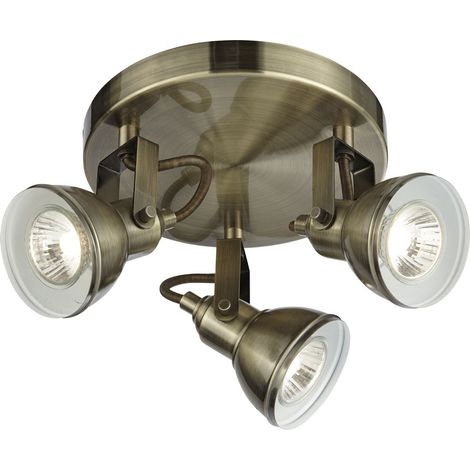 FOCUS 3LT Plafonnier 3 Spots metal Laiton antique cordon marron, GU10 max 3x50w Diam 30cm (1/5)