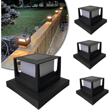 Lampes solaires d'extérieur sur pilier carré en bois, lampes de jardin, lampes de clôture (1/4)