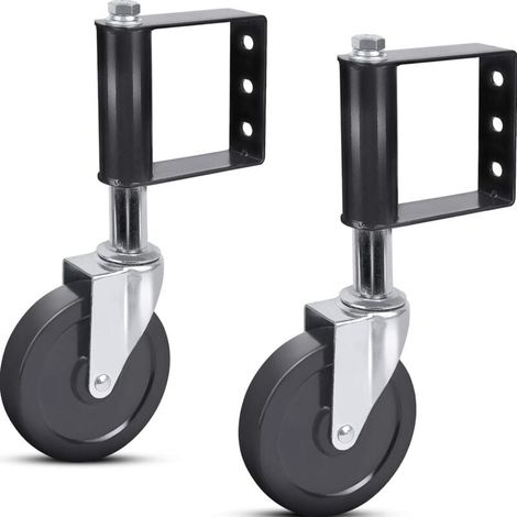 Lot de 2 roulettes de portail en caoutchouc à ressort, résistantes au vieillissement, avec plaque de montage universelle, capacité de charge de 100 kg, 100 mm (1/4)