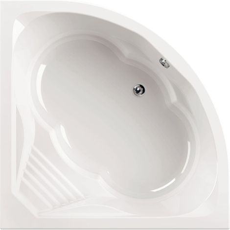 Calmwaters® Eckbadewanne 150x150 cm mit Sitz, Acrylwanne Curved Wellness, Duo-Badewanne für zwei Personen, Sitzbadewanne, Maße 150 x 150 cm, Eck-Badewanne in Weiß - 02SL3015 (1/5)