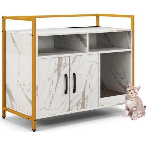 Mobiletto per lettiera per gatti con tiragraffi rimovibile 89 x 45 x 74,5 cm dispositivo di sicurezza antiribaltamento stile industriale MDF bianco 200012769