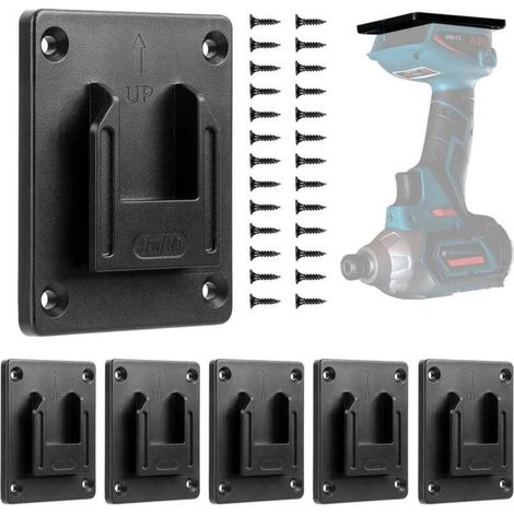Lot de 6 porte-outils muraux pour Dewalt 12-20 V/Milwaukee 14,4-18 V - Support de perceuse électrique - Support d'atelier - Stockage (noir) (1/5)