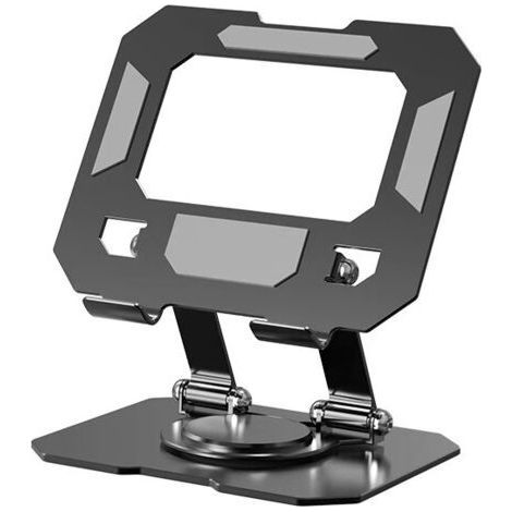 Support de tablette de bureau, support de tablette de bureau rotatif et réglable à 360°, support de tablette pliable en alliage d'aluminium (noir). (1/4)