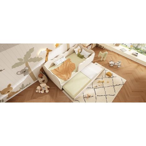 Tagesbett 90x190 cm aus beigem Leinen mit Ausziehbett, ohne Matratze – MEUBLIV (1/5)
