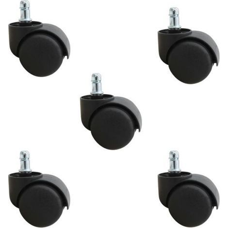 Lenkrollen – 50 mm Durchmesser – max. Traglast 150 kg – für Bürostühle und Hocker – 11 x 20 mm Schaft – 5er-Pack (1/5)
