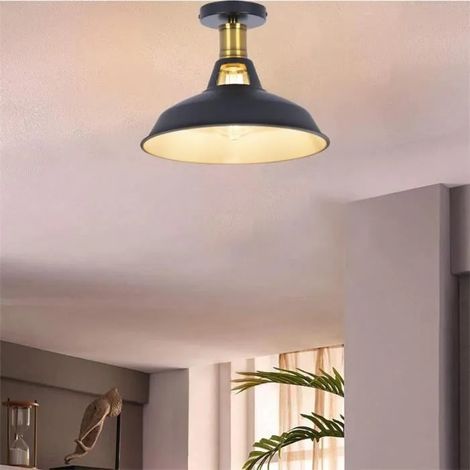 U-Do Plafonnier en Métal Vintage Industriel E27 40W Intérieur Blanc Extérieur Noir (1/4)