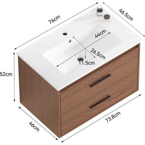 Meuble de salle de bain Marron,meuble bas de rangement,avec 2 tiroirs,largeur 75 cm,MDF (1/5)