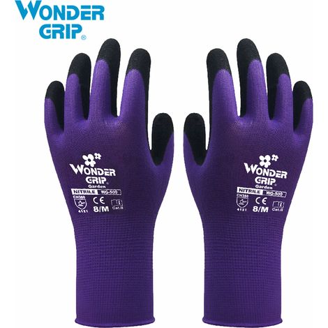 paire de protège-doigts de sécurité imprégnés de nitrile pour le travail dans les secteurs du jardinage, de l'entretien et de l'entrepôt, pour hommes et femmes, violet, taille L (1/2)