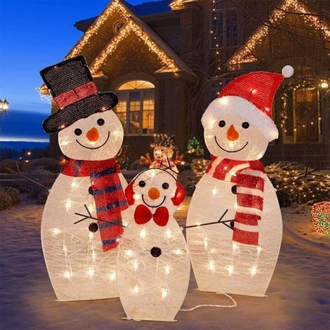 Lot de 3 décorations de Noël en forme de bonhomme de neige pour l'extérieur, 13 pouces, avec lumières LED, décoration de Noël pour l'extérieur, pour pelouse et jardin (1/4)
