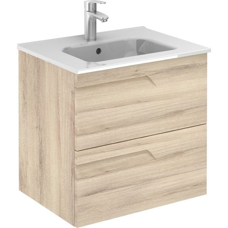 Ensemble de meubles de salle de bain avec 2 tiroirs compacts VITALE - ROYO Couleur : Blanc Nature - Options : Meuble + Vasque - Dimensions : 60 cm - Profondeur : 39 cm