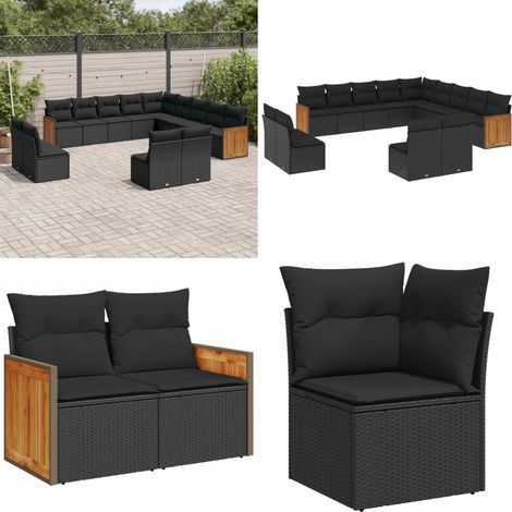 Salon de jardin avec coussins 13 pcs noir résine tressée - Ensemble Salon De Jardin - Meuble Extérieur - Salon De Jardin Design - Mobilier De Jardin - Set De Salon De Jardin - Home & Living (1/5)