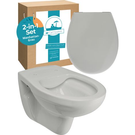 Calmwaters® Spülrandloses Wand WC im Set in Manhattan-Grau, Tiefspüler mit WC Sitz aus Urea-Duroplast mit Absenkautomatik, 99000191 (1/5)
