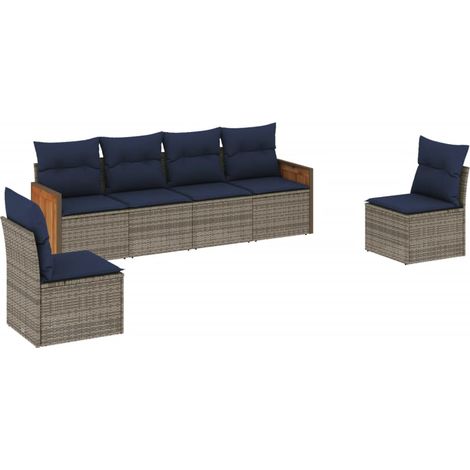 6-teiliges Gartensofa-Set mit Kissen, grau, Polyrattan vidaXL (1/5)