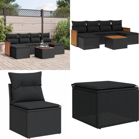 Salon de jardin 7 pcs avec coussins noir résine tressée - Ensemble Salon De Jardin - Meuble Extérieur - Salon De Jardin Pliable - Set Salon De Jardin - Fauteuil De Jardin - Home & Living (1/5)