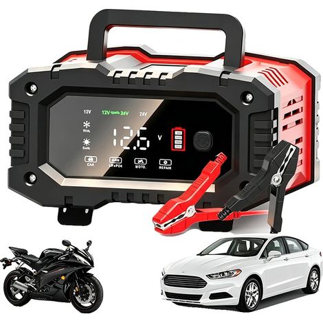 Chargeur de batterie de voiture, automatique à 7 étapes, compatible avec plusieurs types de batteries, 12V 20A 24V 10A (1/2)