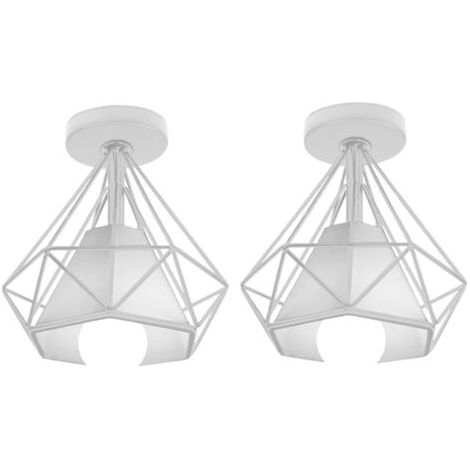 royaluxe- 2PCS Plafonnier En Forme De Diamant Lustre Moderne Créatif Simple Ø20CM Pour Café Restaurant Salle À Manger Bar (Blanc)