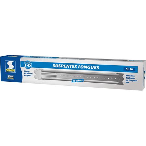 Semin – Suspentes longues SL 40 400 mm F45 – Acier galvanisé – Pour fourrures 45 mm – Boite de 50 pièces